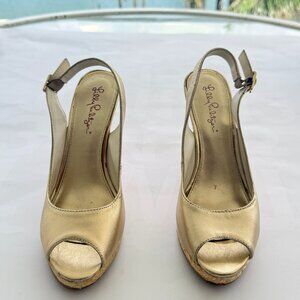 Lilly Pulitzer Kristin Gold Strappy Slingback Wedges